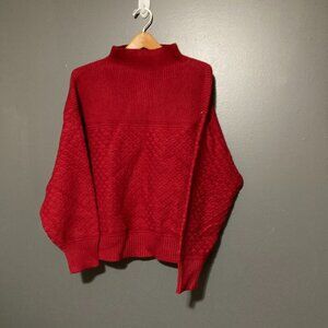 Ann Taylor Women XL Petite Red Pullover Cowl neck Sweater Knit Cable Knit
